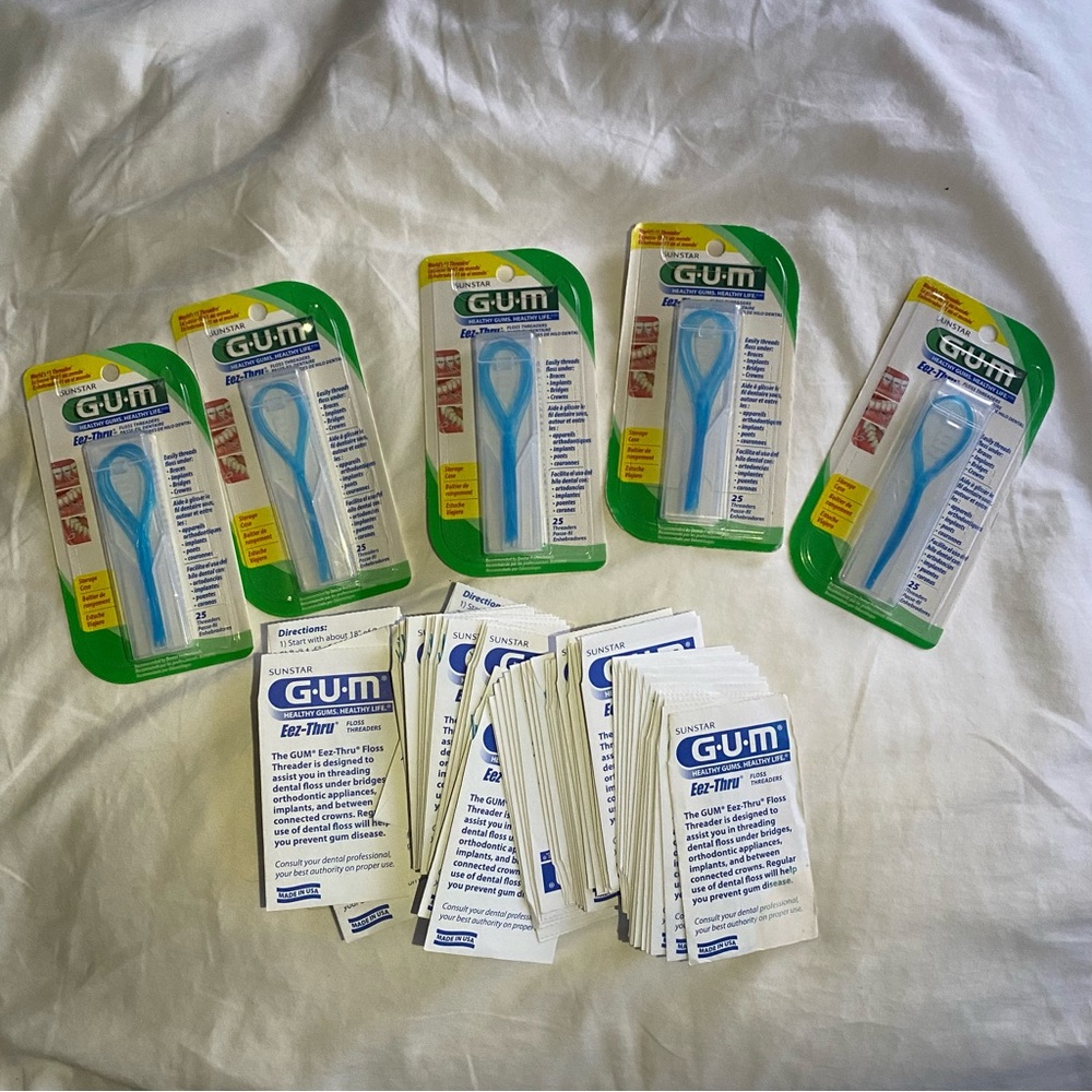 5x 25 GUM Eez-Thru Flossers Pack with Bonus Samples New